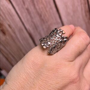 Stylish Silver Copper tone Women's Ring with  Mixed Hearts Textured Design